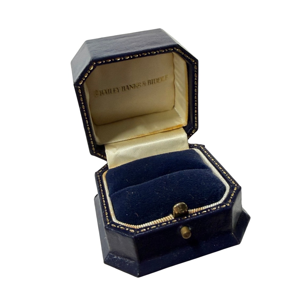 Vintage Bailey Banks & Biddle Navy Blue Octagon Leatherette Ring Box